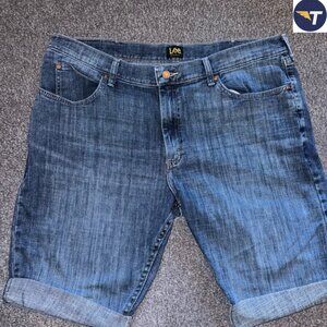 Lee Stone Wash Deep Blue Jean Shorts Rolled Up (40x29)